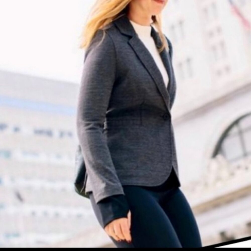 Betabrand Active Ponte Knit  Blazer With Convertible Cuffs Size L Charcoal